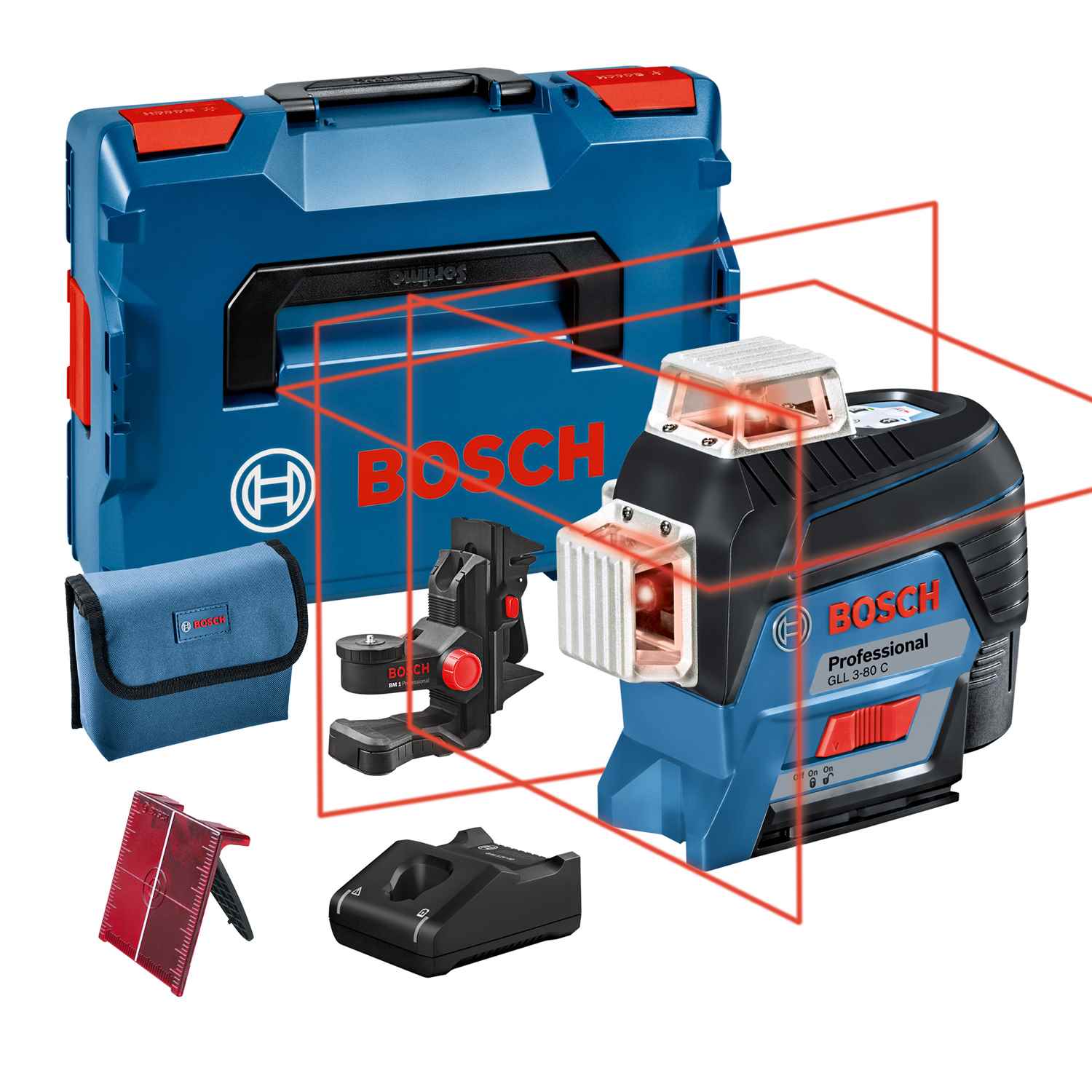 BOSCH GLL 3-80 C Laserski nivelir 30/120m crveni zrak sa držačem BM 1 u koferu