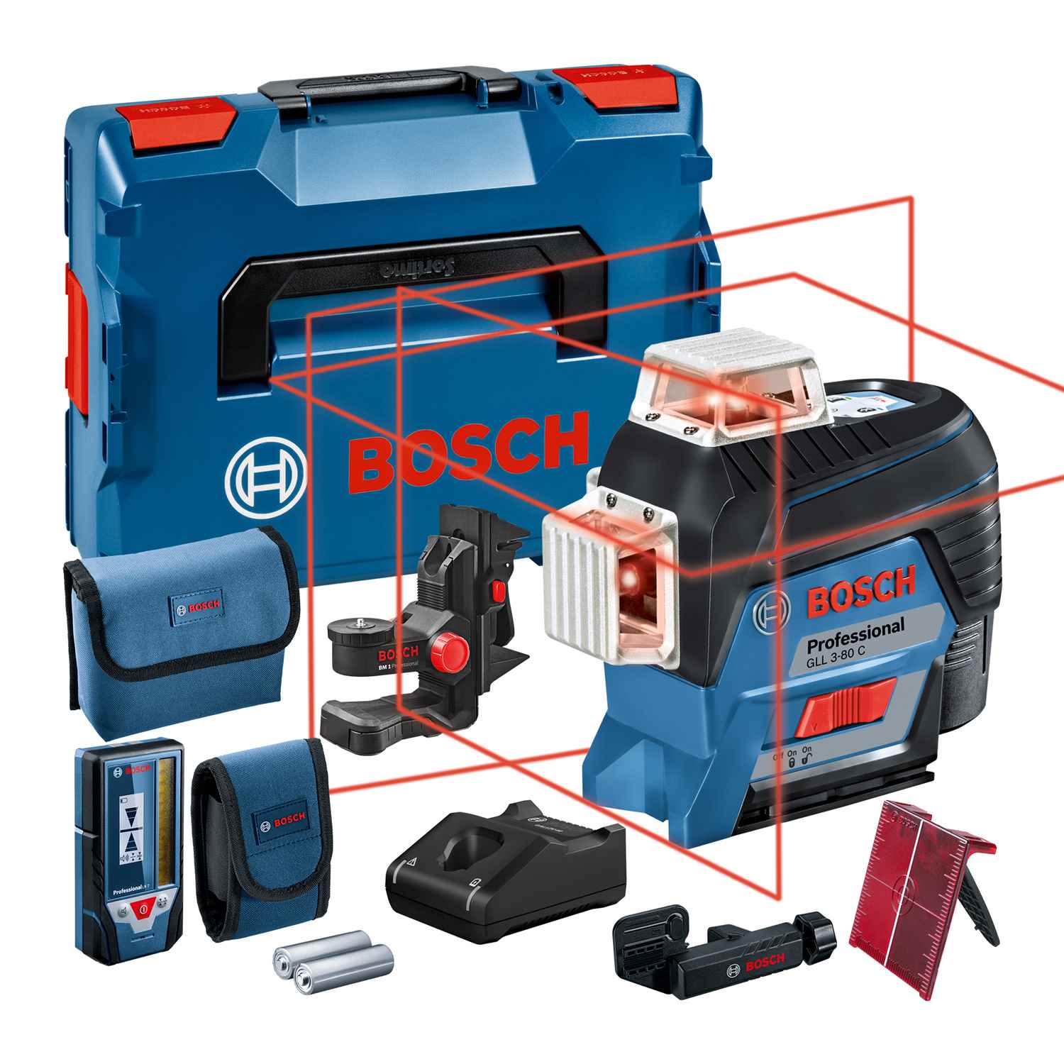 BOSCH GLL 3-80 C Laserski nivelir 30/120m crveni zrak sa držačem BM 1 i prijemnikom LR 7 u koferu