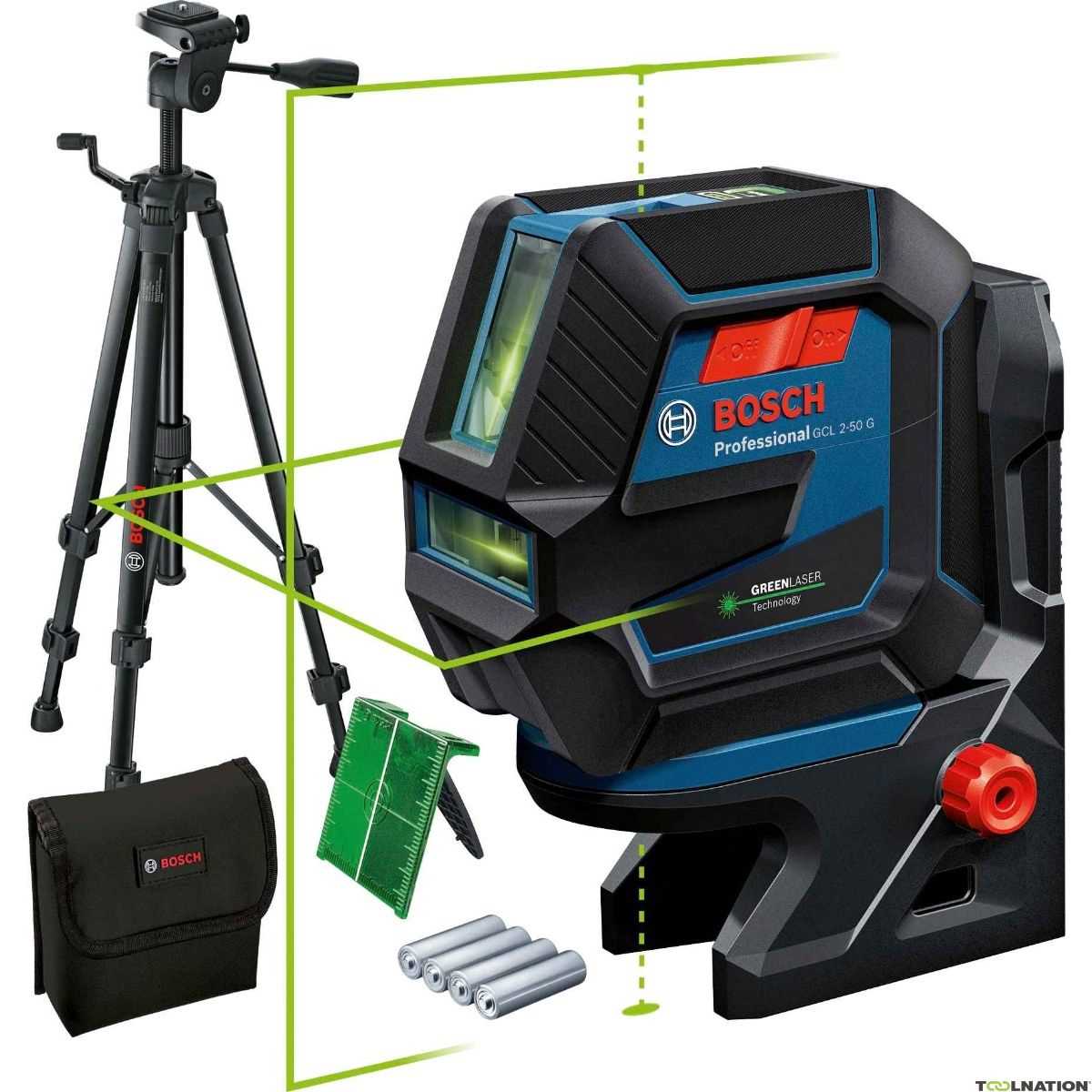 BOSCH GCL 2-50 G Kombinovani laserski nivelir 15/50m zeleni zrak sa držačem RM 10 i stativom BT 150