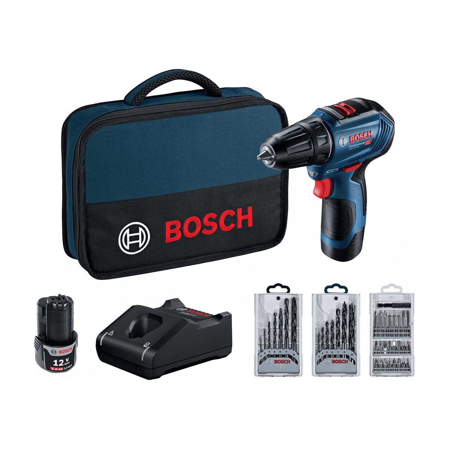 BOSCH GSR 12V-30 Akumulatorska bušilica - izvijač 12V 2x2Ah punjač torba pribor