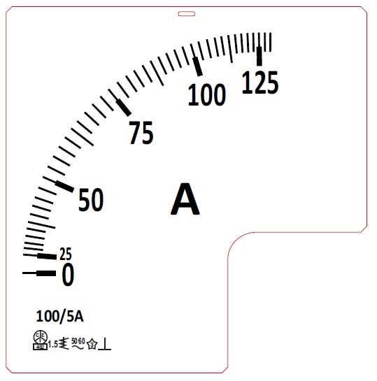16010 Skala ampermetra 0-100A 100/5 72x72mm 1.3In
