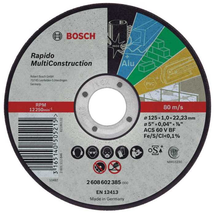 BOSCH Rezna ploča Rapido Multi Construction 125x1.0x22.33mm ravna