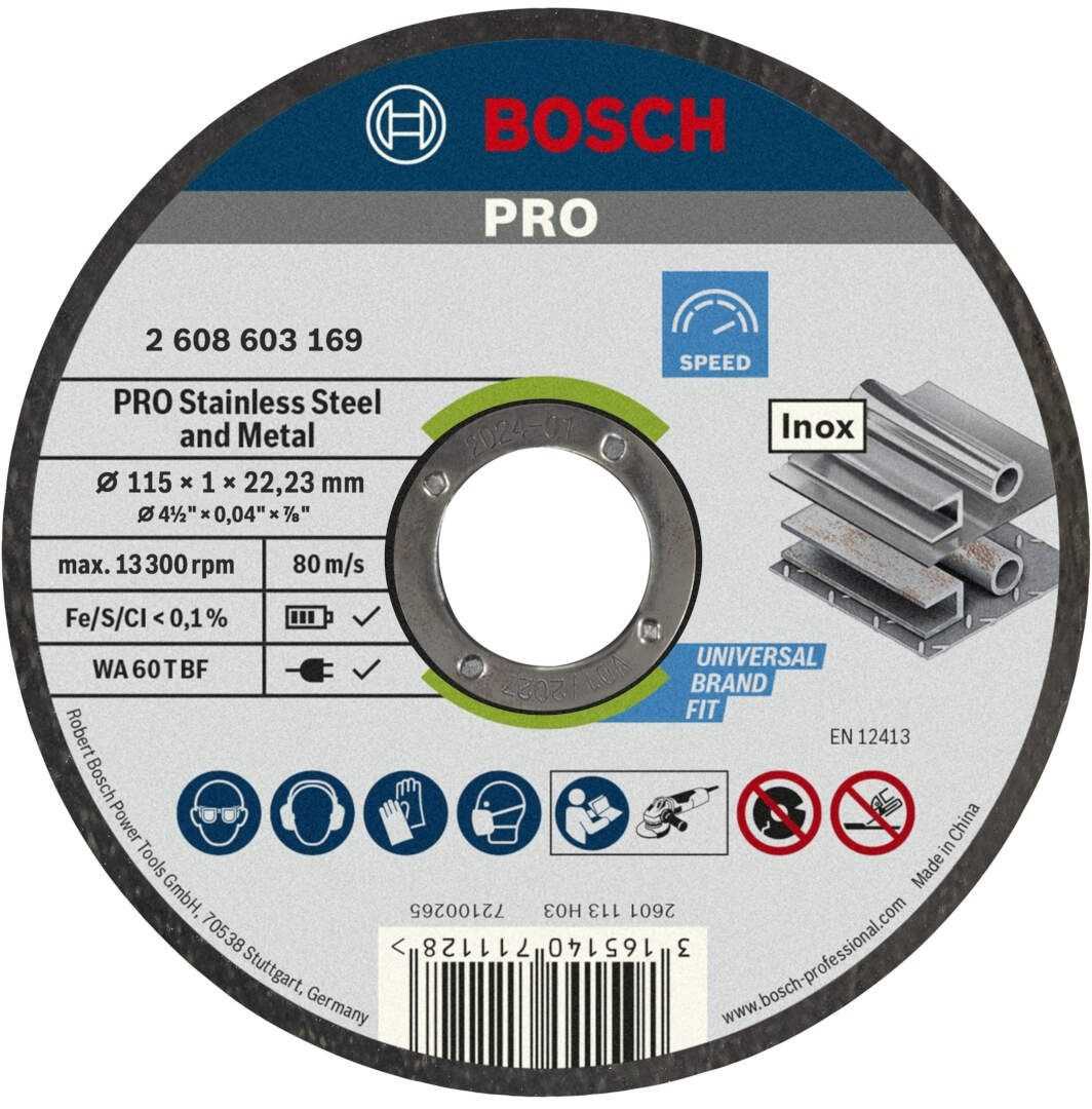 BOSCH Rezna ploča Standard za inox 115x1.0x22.33mm ravna