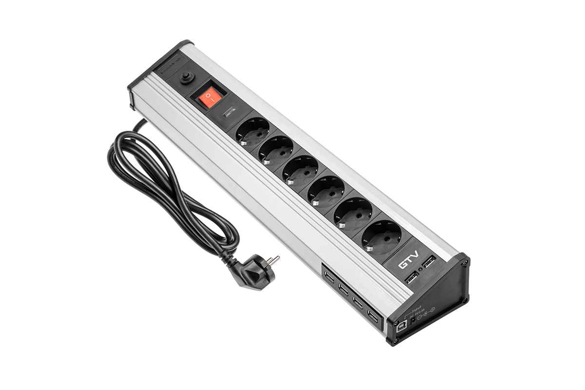 AE-PBMUL6S6U-53 Nadgradna ugaona konzola sa 6 utičnica / 4 x USB data / 2 x USB 5V 2A / kabal 1.8m